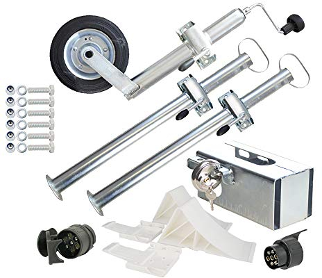 The Drive | Anhänger Zubehör Set 1 | inkl. Stützrad mit Stahlfelge, Rohrstützen, Unterlegkeile, Diebstahlsicherung, Befestigungsschrauben und mehr