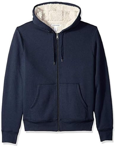 Amazon Essentials Veste à capuche zippée, doublée en polaire Sherpa Femme, Bleu Marine Chiné, L