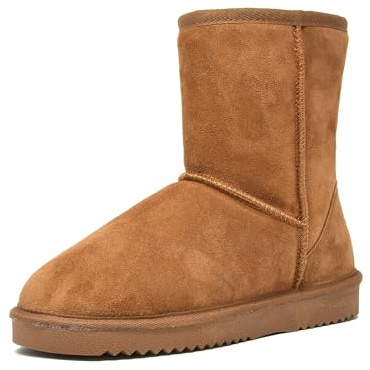 DREAM PAIRS Women's Mid Calf Winter Snow Boots Shorty Fashion Lined Boots,Size 6,Chesnut