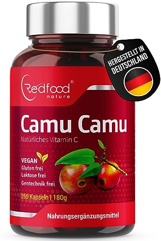 Camu Camu Extrakt 600mg natürliches Vitamin C Hochdosiert XXL Dose 250 vegane Kapseln laborgeprüft und produziert in Deutschland