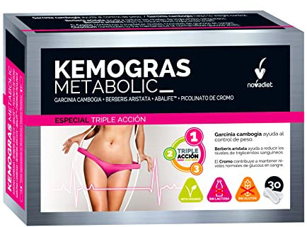 Novadiet - KEMOGRAS METABOLIC Cápsulas con Picolinato de Cromo, Garcinia Cambogia y Berberina, Ayuda al Control del Peso, Obesidad y Adelgazar - 30 Cápsulas