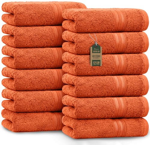 NatureMark Serviettes d'invité Lot de 12 (30x50 cm), 100% Coton, Certification Oeko-Tex, Douces, absorbantes et faciles d'entretien – pour Salle de Bain, invités et Spa – Couleur Terracotta