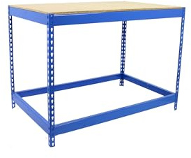 Simon Rack Banco de Trabajo Taller, Mesa de Trabajo Taller, Carga Máxima 400 kg, 900x1800x600 mm, Bricolaje, Azul/Madera - BT-Basic