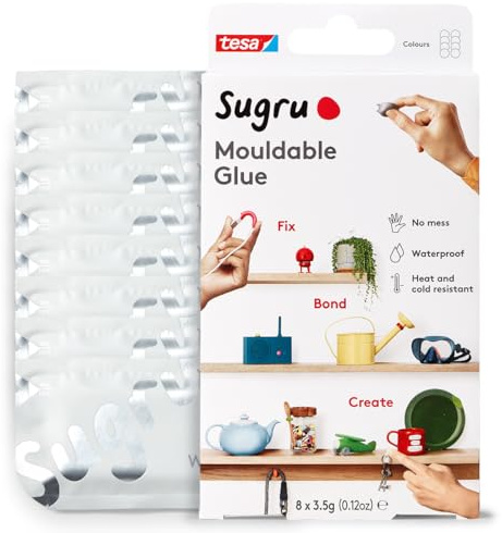 Sugru Silicone Super Glue - Waterproof All-Purpose Wall Putty + Moldable Glue for Crafting + DIY Home Improvement - Removable + Kid-Safe - Indoor/Outdoor Use - 8 Pack - White (3.5g/ea)