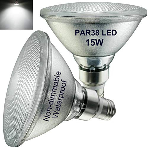 NON 2 Pack,Full Glass PAR38 LED Bulbs,15W,Daylight/Cool White Light 6000K,Indoor/Outdoor Use,Waterproof,AC220-240V,LED PAR38 Floodlight(120W-150W Traditional Lamp Eqivalent)