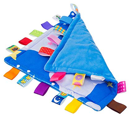 Eyands Comforter Blanket, Tag Blanket NO Crinkle Sound Blue with Colorful Tag, Taggy Blanket Gift for Baby Boys