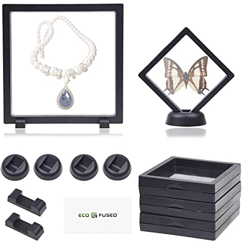 Eco-Fused Cornice Flottante Trasparente 3D - Set di 5 - Vetrinetta Sospesa per Oggetti da Collezione, Cimeli, Decorazioni - Supporti per Monete, Gioielli, Medaglie, Pietre Preziose (Nero)