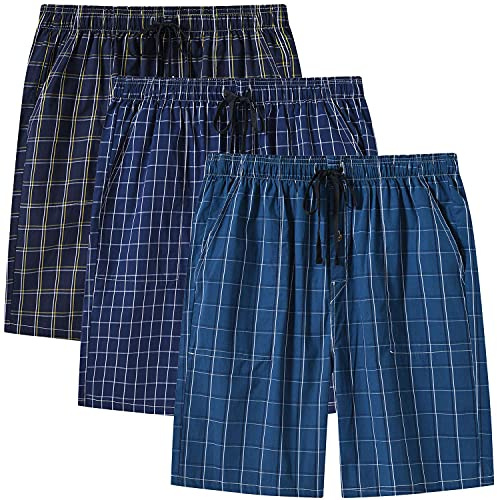 MoFiz Homme Bas de Pyjama Coton Shorts de Salon à Carreaux Léger Vêtements de Nuit avec Poches