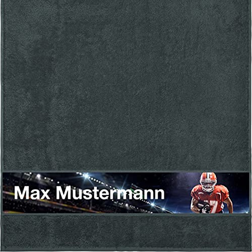 Duschtuch mit Namen - personalisiert - Motiv American Football - viele Farben & Motive - Dusch-Handtuch - anthrazit - Größe 70x140 cm - persönliches Geschenk mit Wunsch-Motiv und Wunsch-Name