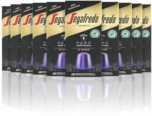 Segafredo Zanetti Lot de 100 capsules en aluminium compatibles avec Nespresso de café 100% Pérou riche et velouté (10 étuis de 10 capsules) – Convient pour les machines Nespresso Original