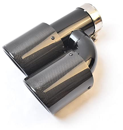 Auspuffblende 1 STÜCK Linke Seite Ende Endstück Auspuffspitze Glänzend Schwarzer Edelstahl Gerades Schalldämpferrohr Curly Carbon H Style Endrohrblende (Größe : 60-76MM)
