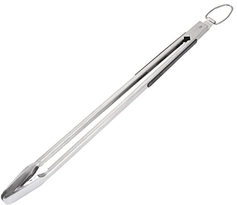 SANTOS XXL Edelstahl Grillzange 53cm - Kochzange, eckiger Kopf - ergonomische Handhabung - gebürsteter/rostfreier Edelstahl - starker Federmechanismus