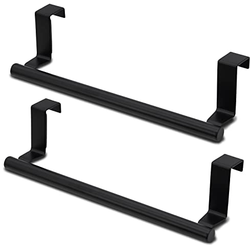 2pcs Over the Door Towel Rail, TACYKIBD Tea Towel Holder Hanger Storage, 23cm Dish Towel Holder for Hanging Over The Cupboard Drawer Cabinet Kitchen Bathroom Bar (Black)