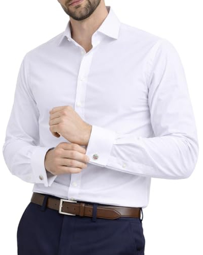 Chemise Homme Formelle London Plain – Coupe Regular Fit – Poignets Doubles pour Boutons de Manchette – Col Classique – Mélange Coton.