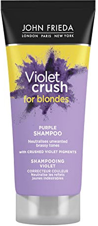 JOHN FRIEDA - Champú Violet Crush 75 ml, para Cabellos Rubios, Elimina los Reflejos Anaranjados, Rubio Fresco y Brillante, Matizador de Cabello Teñido o Natural, Tonificación Uniforme del Cabello