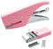Pinzatrice Manuale, Spillatrice a Mano, Cucitrice in Acciaio Per Ufficio, Scuola e Casa, 1000 Graffette Piccole 6/4 Incluse, Punto Chiuso, Impugnatura in Gomma Antiscivolo (PINZATRICE, ROSA)