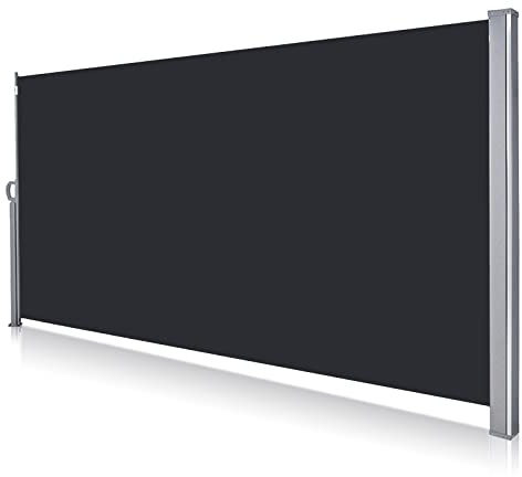 Cecaylie Seitenmarkise 140 x 300 cm Markise mit Bodenhalterung Ausziehbar einziehbarer für Balkon, Garten, Terrasse, Windschutz, Sonnenschutz, Wasserdicht, Gartensichtschutz Anthrazit