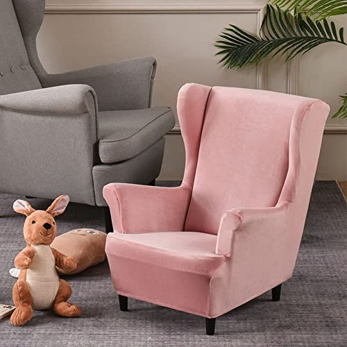 Highdi Weicher Samt Sesselhusse Kinder Ohrensessel 2-Teilig, Bezüge für Kindersessel Hoher Rücken, Elastischer Elasthan Sesselhusse für Relaxsessel, Fernsehsessel, Lesesessel (Rosa)