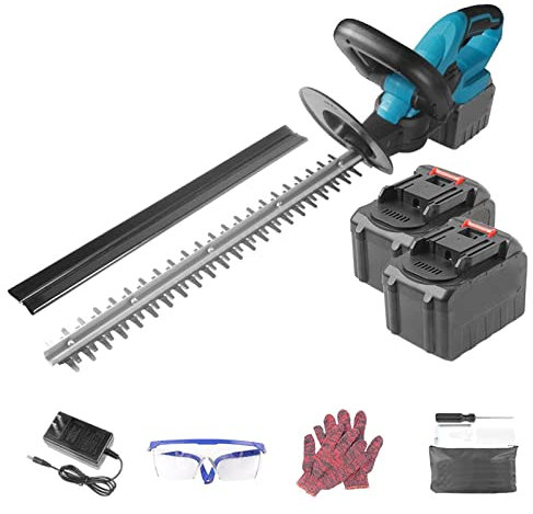 21V Cordless Electric Hedge Trimmer, 51cm Cutting Length, Battery Powered Shrub Trimmer with 2pcs Batteries and Charger Included, Lightweight Hedge Cutter, Powerful, Safe and Easy to Use