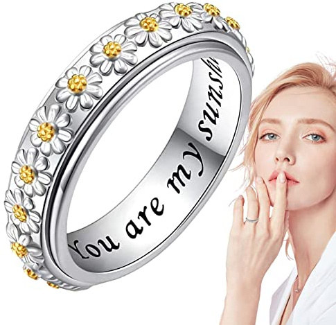 LINGJIONG Fidget-ring | Stapelbar ring med snygg design – Spinner Mood Ring, delikat Comfort Fit band, söta ringar för kvinnor