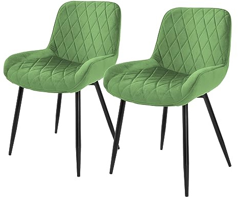 ML-Design 2er Set Esszimmerstühle, Salbei, Sitzfläche aus Samt, Stahlgestell, Esszimmerstuhl mit Rücken- und Armlehnen, Küchenstühle Küchenstuhl Wohnzimmerstühle Wohnzimmerstuhl Polsterstuhl Stühle