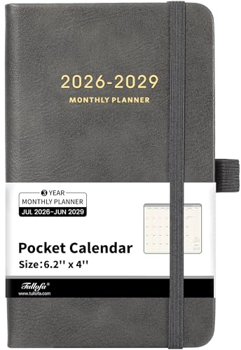 Pocket Planner 2026-2029 - 2026-2029 Monthly Planner, Pocket Calendar (36-Month) With 60 Notes Pages, Jul. 2026 - Jun. 2029, 6.2 x 4, 3-Year Planners with Contacts, Holidays and Pen Holder, Elastic Closure - Grey