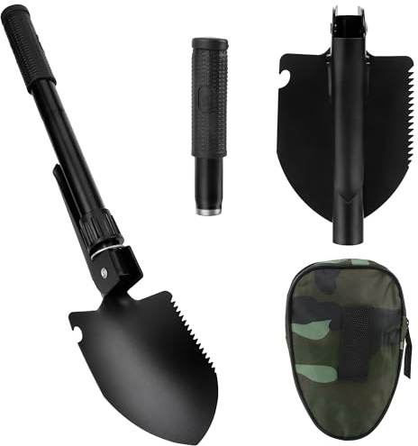 Multifunktionaler Klappspaten, Stahl Mini Schaufel mit Kompass Rostfrei Spaten aus Hochwertiger legierter Stahl Abnehmbar Schaufel Einfach Tragbar für Camping, Gartenarbeit
