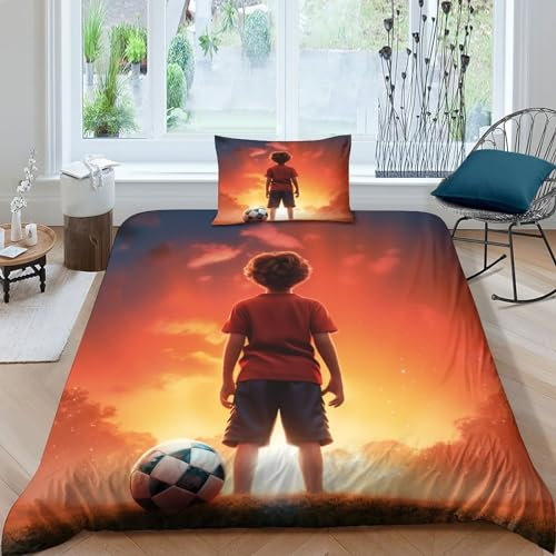 OPSREY Football Field Fermeture À Glissière Housse De Couette Lavable Literie Respirant Comfort Cover Différentes Tailles Soccer Parure De Lit Microfibre Linge De Lit Single（135x200cm）