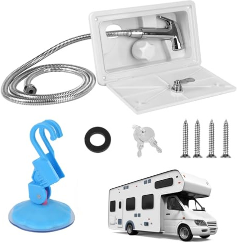 Doccia Per Camper, Doccia Esterna Per Camper Kit Doccia Con Interruttore Caldo-Freddo E Serratura, Kit Doccia Esterna Per Camper Doccia Da Campeggio Per Camper Marino Camper Caravan Bianco