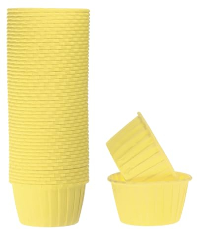 sourcing map 50Pcs Cupcake Baking Cups 3.5oz Standard Size Paper Cupcake Liners Greaseproof Wrappers Disposable for Wedding Birthdays Christmas Dessert, Yellow
