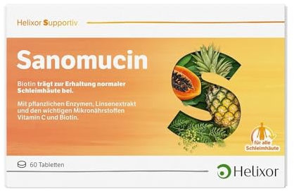Helixor supportiv Sanomucin - mit pflanzlichen Enzymen, Linsenextrakt und den wichtigen Mikronährstoffen Vitamin C und Biotin, 60 pzas Tabletas