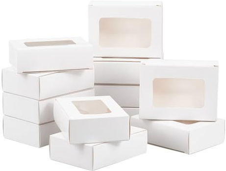 nbeads 25 Stück Papierboxen Mit Fenster, 9.5x7x2.8cm Faltbare Papierschachteln Aus Kraftpapier Geschenkboxen Für Präsentation von Hochzeitsgeschenken, Weiß