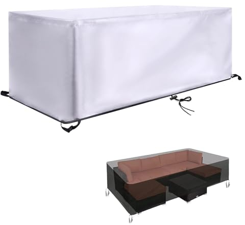 Abdeckung für Gartenmöbel Wasserdicht - 270x120x90cm/LxWxH Winterfest Anti-UV Schutzhülle Gartenmöbel, Oxford Plane für Gartentisch Möbelsets Terrassenmöbel, Rechteckig Tischabdeckung Gartenmöbel