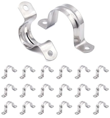 SUPERFA 20Pcs 32mm U Shaped Pipe Strap Clamps, 304 Stainless Steel Hose Wall Clips for Water and Gas Pipes