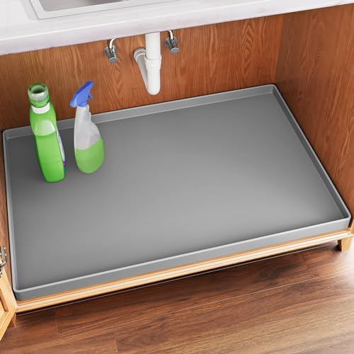 FLATO Alfombrilla Impermeable para Debajo del Fregadero, Forro de Estante de 25 x 19 Pulgadas para Cocina y baño, Protector de gabinete, organizadores y Almacenamiento, Bandeja de Goteo de Silicona