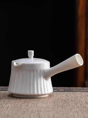 tetera con infusor para té suelto, Tetera, infusor de té, tetera, tetera de porcelana blanca con asa lateral a rayas, capacidad 5 oz (A1)