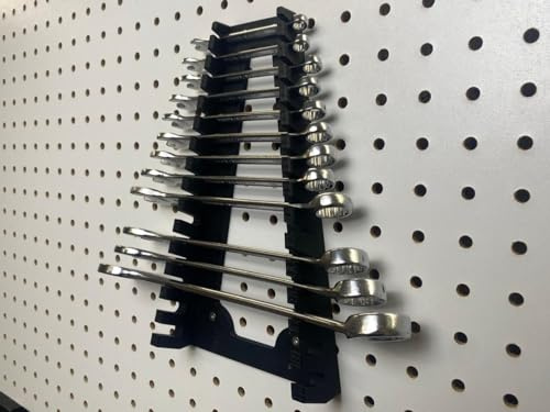 Maulschlüssel 12 und 15 Auflagen Halter für Pegboard Lochwand - Lochabstand 25,4 mm und Lochung 7 mm - Werkzeugwand - Lochwand Zubehör (15 Auflagen)