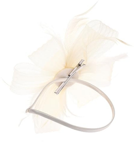 DEARMAMY Vintage Fascinator Hut Für Frauen Elegantes Hochzeits-Stirnband Mit Netz Und Schleier Für Tea Party Bankett Und Braut-Events Bezauberndes Haarschmuck-Accessoire Cremefarbe