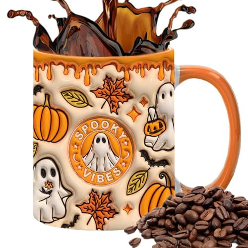 Ghost Mug, Halloween Spooky Ceramic Coffee Mug, Halloween Ghost Ceramic Mug, Ghost Pumpkin Coffee Mug, Halloween Coffee Mug with Handle, 350ml Spooky Espresso Cup for Coffee