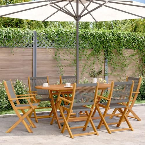Homgoday 7-TLG. Garten-Essgruppe Gartenmöbel Set Balkonmöbel Gartenstühle mit Tisch, Sitzgruppe Terrassenmöbel Gartengarnitur Sitzgarnitur Polypropylen und Massivholz Grau