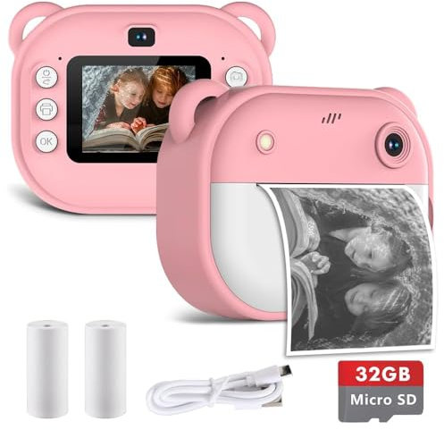 Kids Camera Instant Print - Childrens Photo Creator Instant Camera DIY Toy, 1080p HD Printing Digital Camera with 32GB Sd Card, Birthday Gift for 3 4 5 6 7 8 9 10+ Year Old Girl Boy