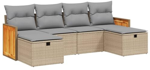 HETFTJN Couch Klein Bierzeltgarnitur Gartensofa Garten Möbel Draußen - 6-TLG. Garten-Sofagarnitur mit Kissen Beige Poly Rattan für Terrasse Balkon Hof Café