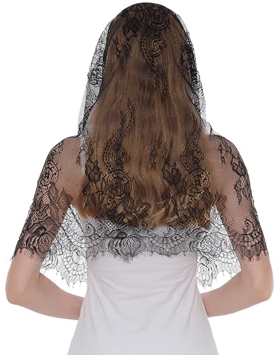 OHYER schleier brautschleier fascinator black veil schwarzer schleier halloween Damen Mantilla Schleier Spitze Kapelle Schal Stola christliches kopftuch Hohler Umschlagtuch Fransen