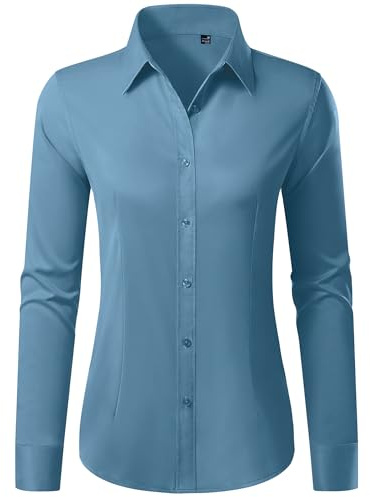Gleeivy Button Down Shirts for Women Wrinkle Free Stain Shield Blouses | long sleeve,cotton blend,collared,classic fit,stretch, casual,work,office,business,professional,server,waitress