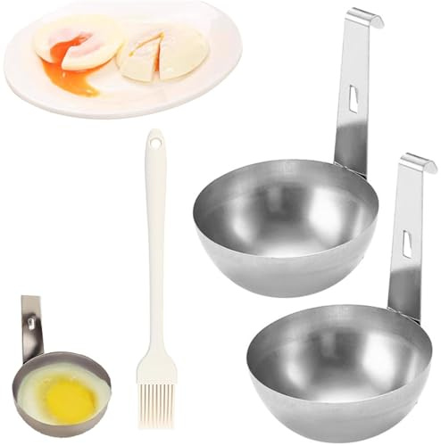 2 PCS Poached Egg Pan+1 Brush, Egg Poacher, Egg Poaching Pan,Hang Ear Egg Boiler Poached Egg Maker Non-Stick Hang Ear Egg Boiler Egg Rings for Perfect Eggs, Easy-to-Use Kitchen Tool for Cooking