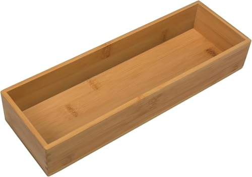 KOOJOYCC Lådor organisatör av bambu 30 x 10 x 5 cm, bambuförvaringslåda, besticklåda, organisatör, sminkbord, arrangör för kök, badrum och kontor