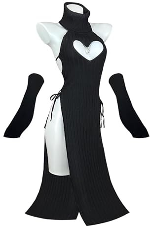 KORURACLUB Sexy Cheongsam Halloween Costume Black Sexy Cosplay Women Succubus Cosplay Lingerie Costumes sexy Outfit for Women Costumes Festival Clubwear (S-M)