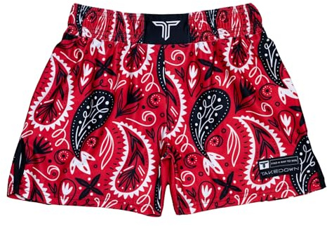Takedown Men’s MMA Fight Shorts - Durable No-Pocket Training Shorts for Jiu Jitsu, BJJ & Workouts (Red Bandana, 3X-Large)