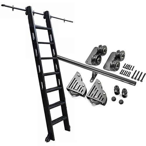 Bibliotheks-Schiebeleiter-Hardware-Kit mit Bodenrollenrädern, mobile Rundrohrschiene für Zuhause/Innen/Dachboden/Bibliothek, 100 cm, keine Leiter im Lieferumfang enthalten
