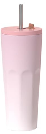 700 ml Summit Isolerad kaffemugg 3-i-1 lock Rostfritt stål termoglas for varma kalla drycker Läckagesäker resemugg med halm Vattenflaska med bred mun Rosa/49(Pink)